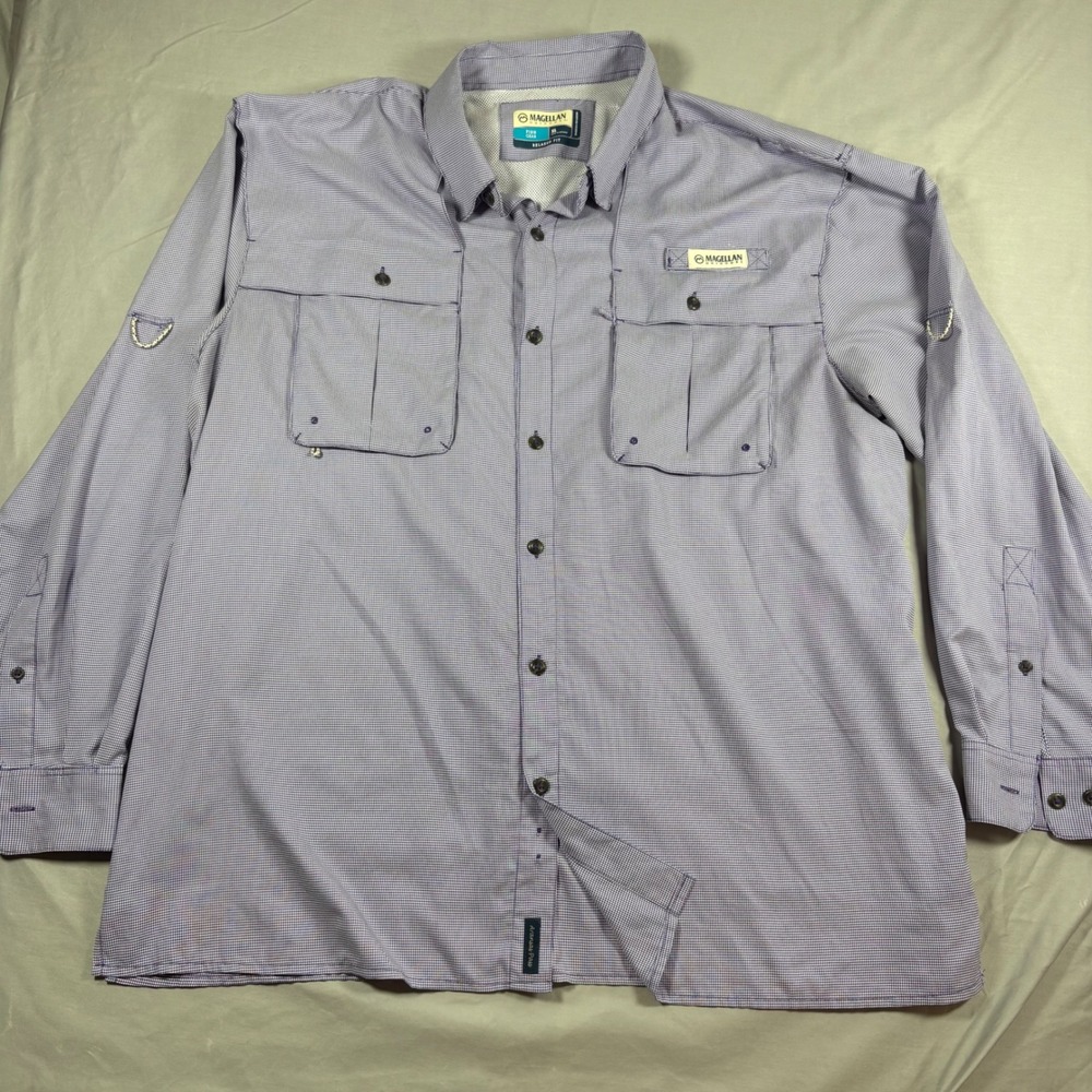 Magellan Outdoors Mens XL Purple Plaid Fishing Shirt SGMGMF2512 Ventilated